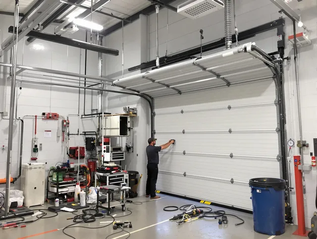 Carson Garage Door Repair certified technician performing commercial door repair at a Carson business facility