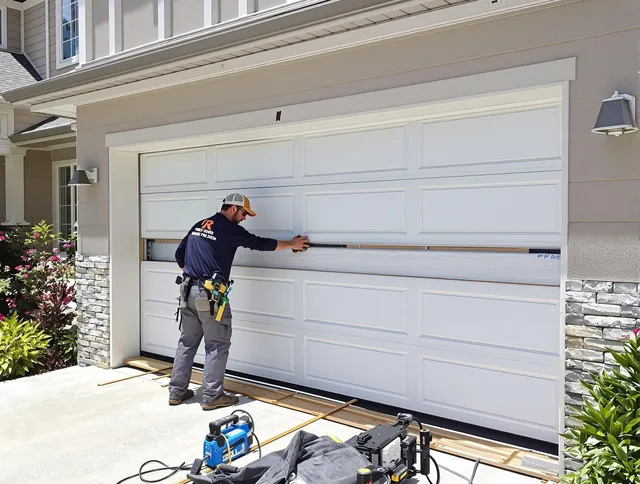 Carson Garage Door Repair team performing complete garage door replacement at Carson residence