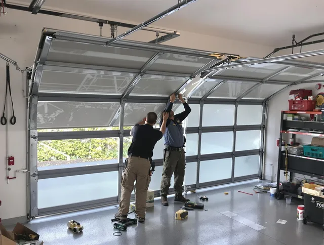 Carson Garage Door Repair expert performing precise panel replacement on Carson garage door